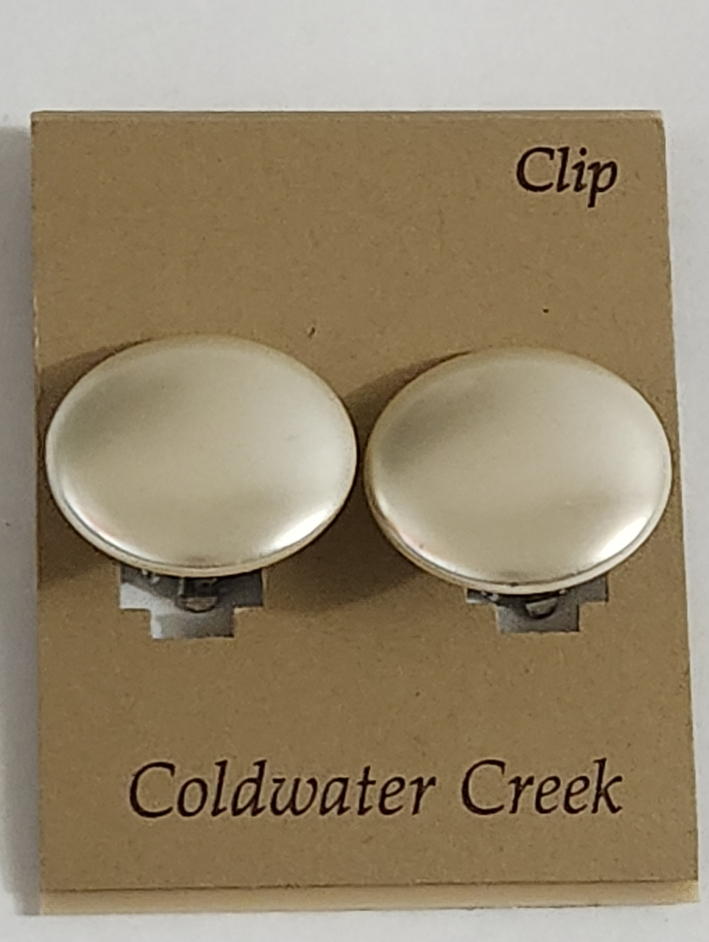 Vintage NWT Coldwater Creek Satin Champagne Round Clip-On Earrings